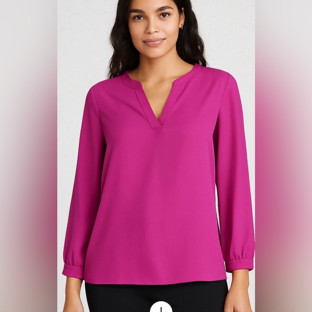 Anne Klein Women’s Fuchsia V-Neck Long Sleeve Blouse – Size Small